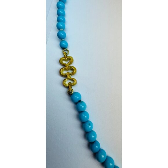 Estate Vintage 18K Gold Turquoise Beaded Necklace Handmade Dangle Drop 18" 26.8g - Picture 5 of 9